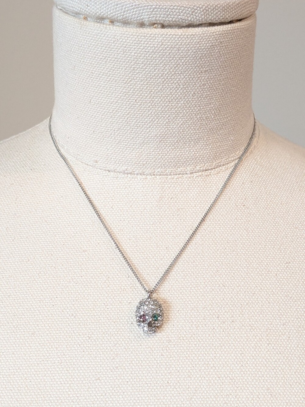 Betsey Johnson Y2K Pave Rhinestone Skull Mismatched Eye Necklace
